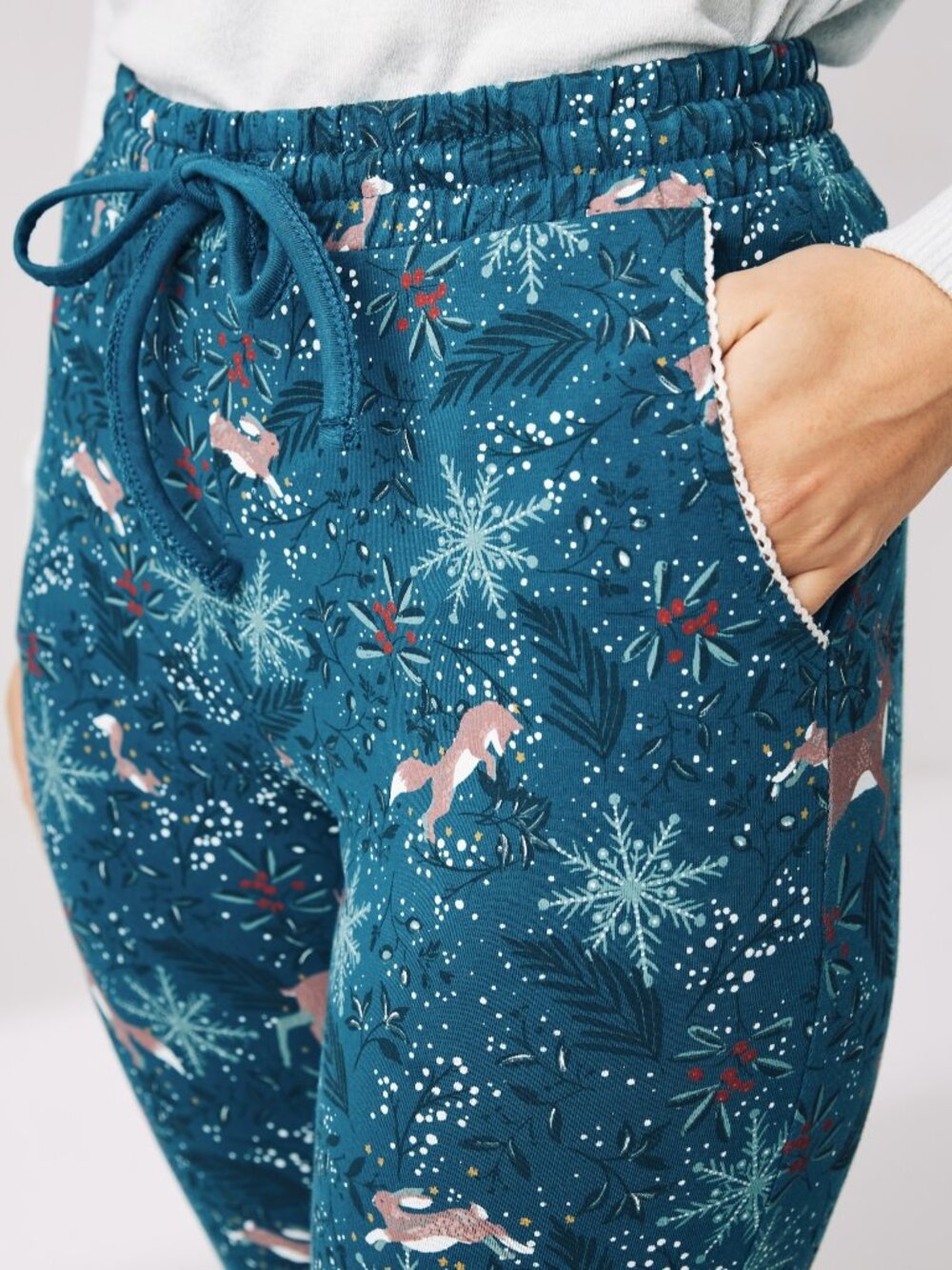 Fat Face Ellie Woodland Creature Print Pajama Leggings in Teal, 6